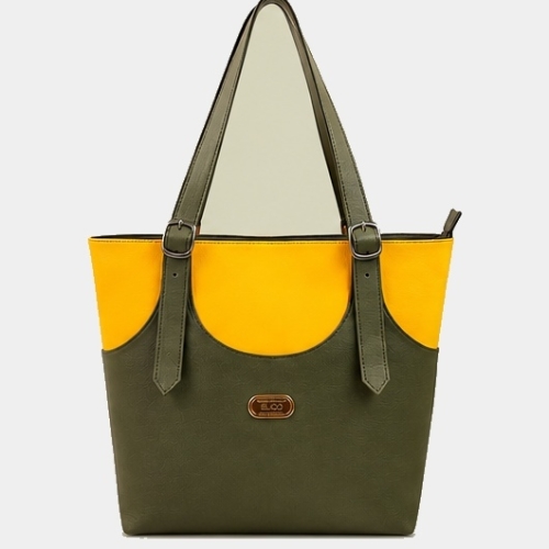 Olive and Mustard Panel Tote
