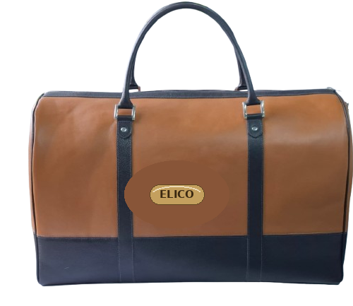 Tan and Navy Duffel Bag